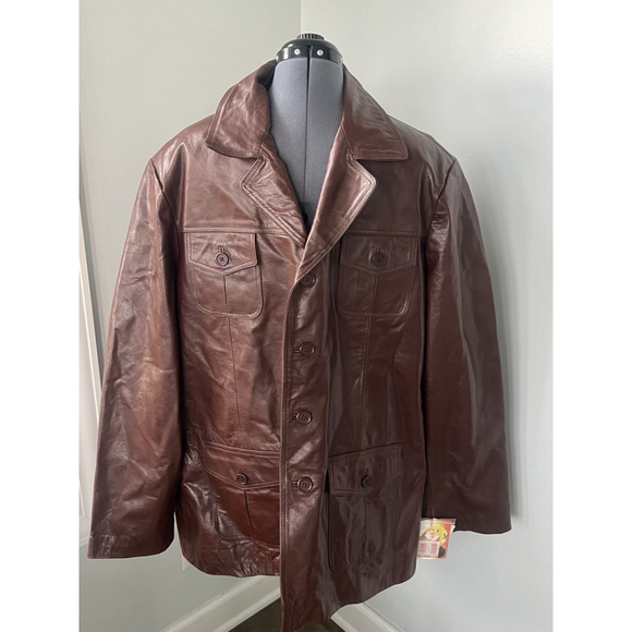 Calculus Leathers Men’s 4XL Brown Leather Coat Jacket NWT Vintage Big & Tall - Picture 1 of 16
